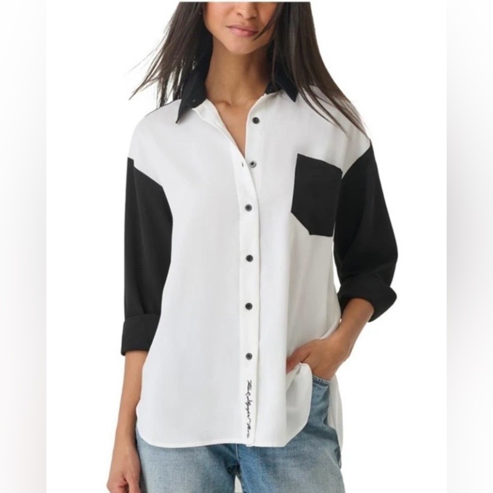 NWT Karl Lagerfeld Paris Colorblock Button Front Tunic Blouse Size S